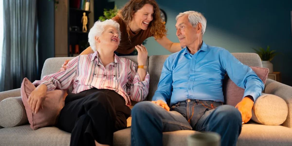 Senior couple discussing living options with daughter Senior couple discussing living options with daughter